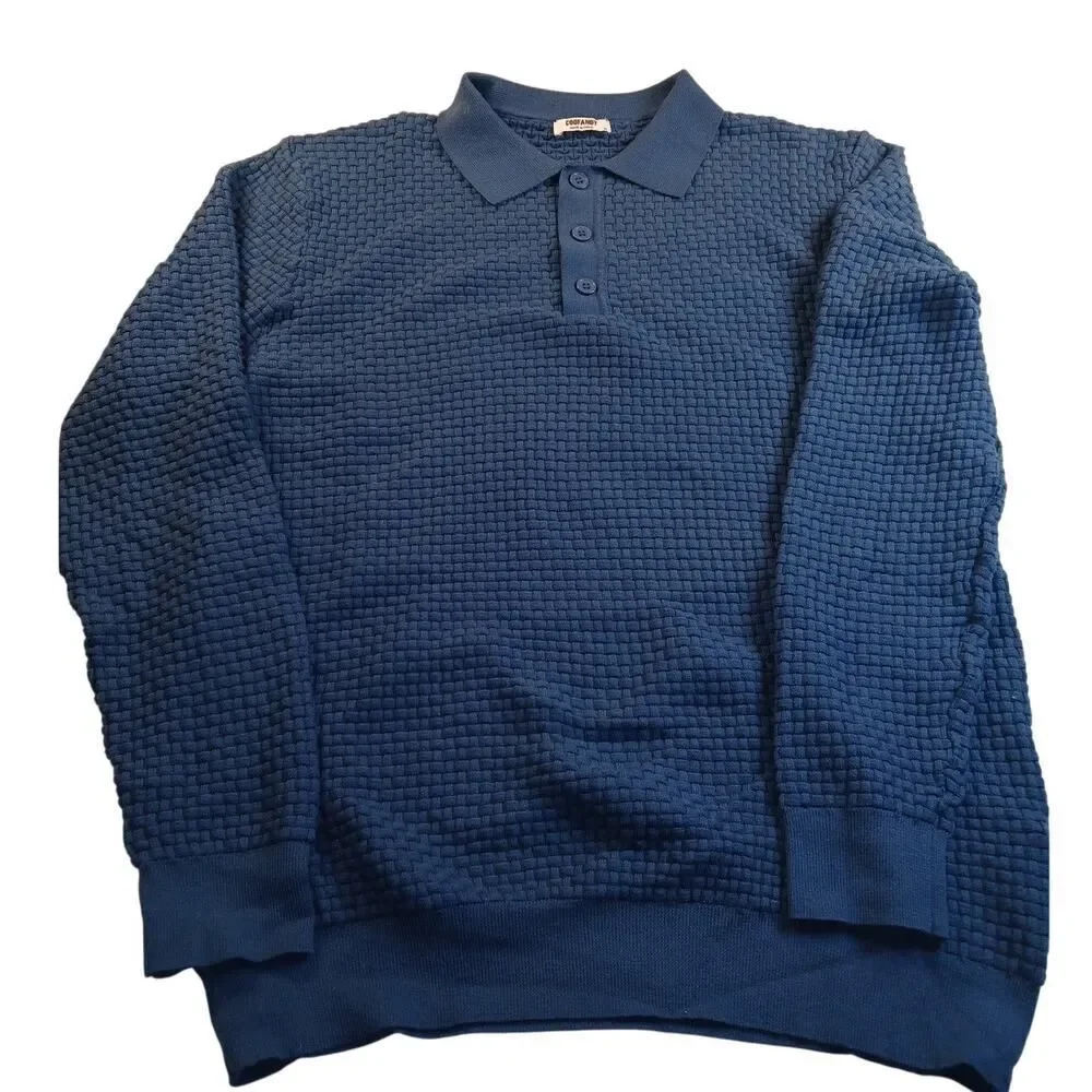 Coofandy Mens Royal Blue 3-Button Sweater - Size XL
